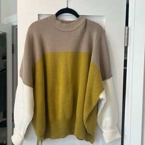 Free People Colorblock Ribbed Knit Sweater in Tan [XS]